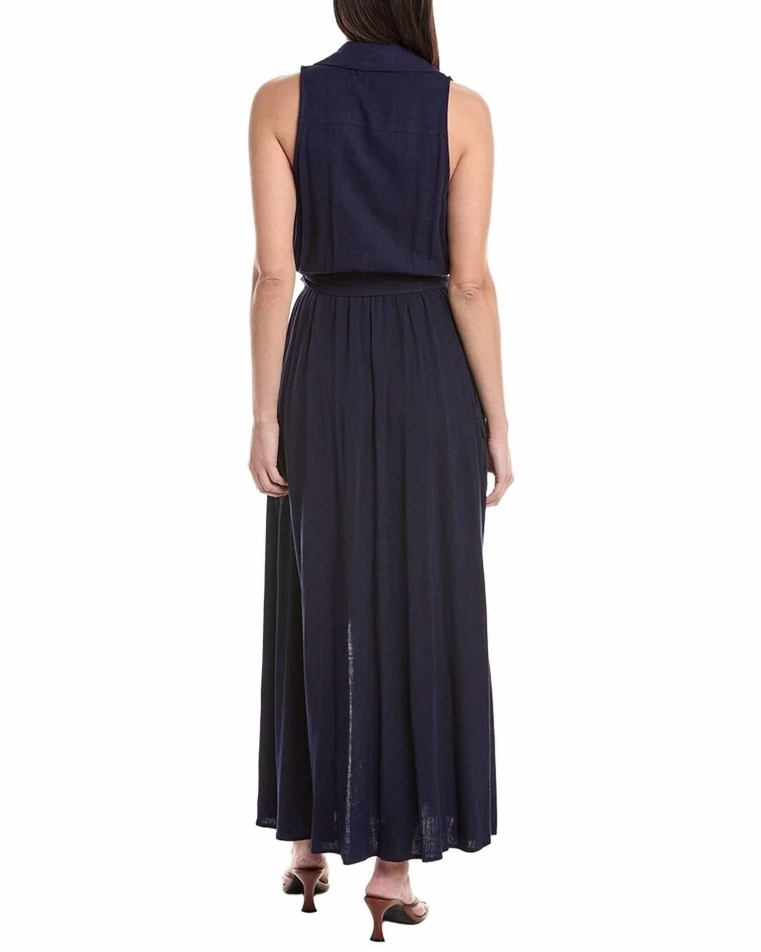 L'Agence Mayer Military Maxi Dress in midnight - women's dress - detail view