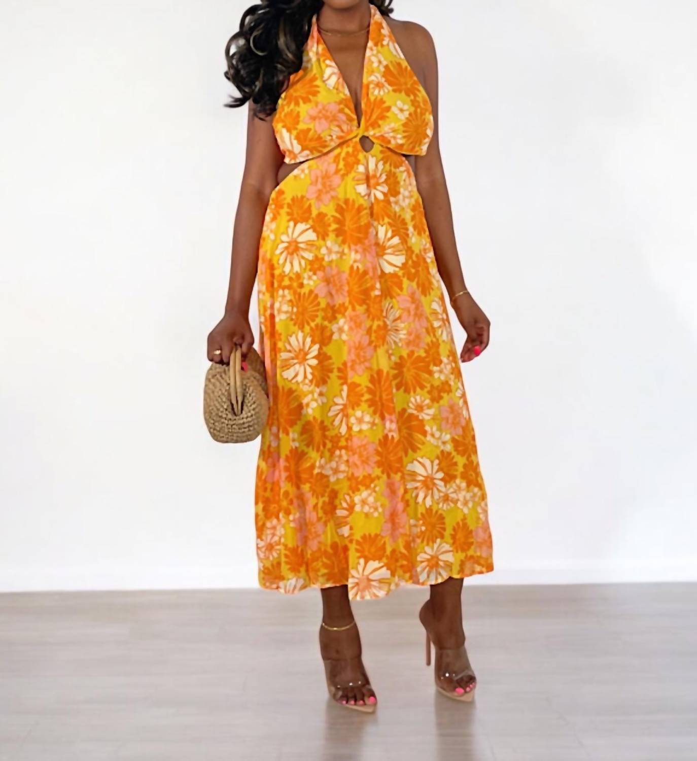 Flying Tomato - Blissful Paradise Floral Halter Midi Dress