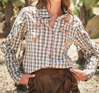 Blue B - Gingham Embroidered Western Snap Top