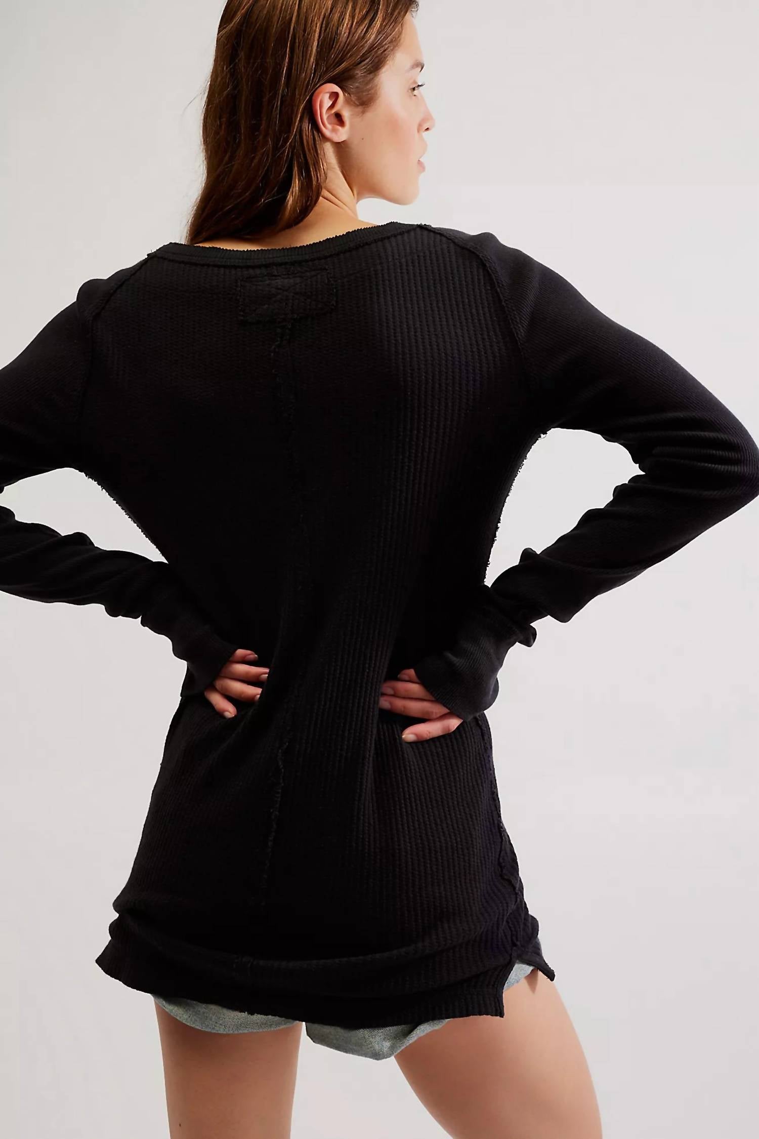 Free People Honey B Crew Neck Top in black - women's long sleeve top - alternate view