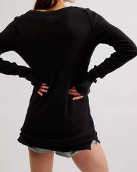 Free People Honey B Crew Neck Top in black - women's long sleeve top - detail view