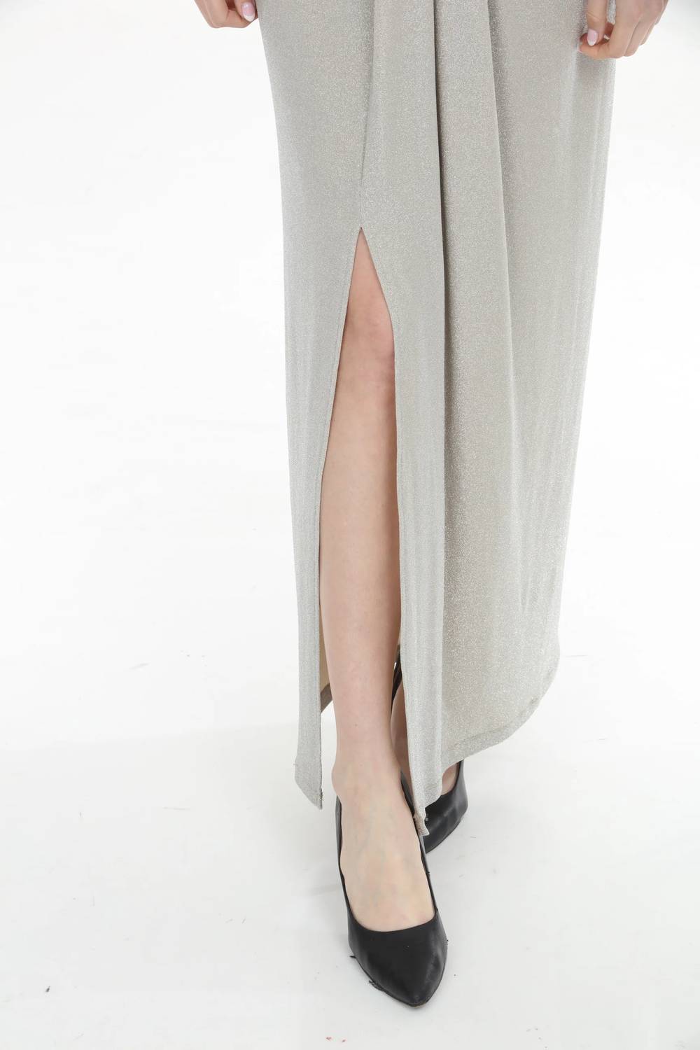 Joseph Ribkoff - Sparkle Knit Draped Front Long Dress