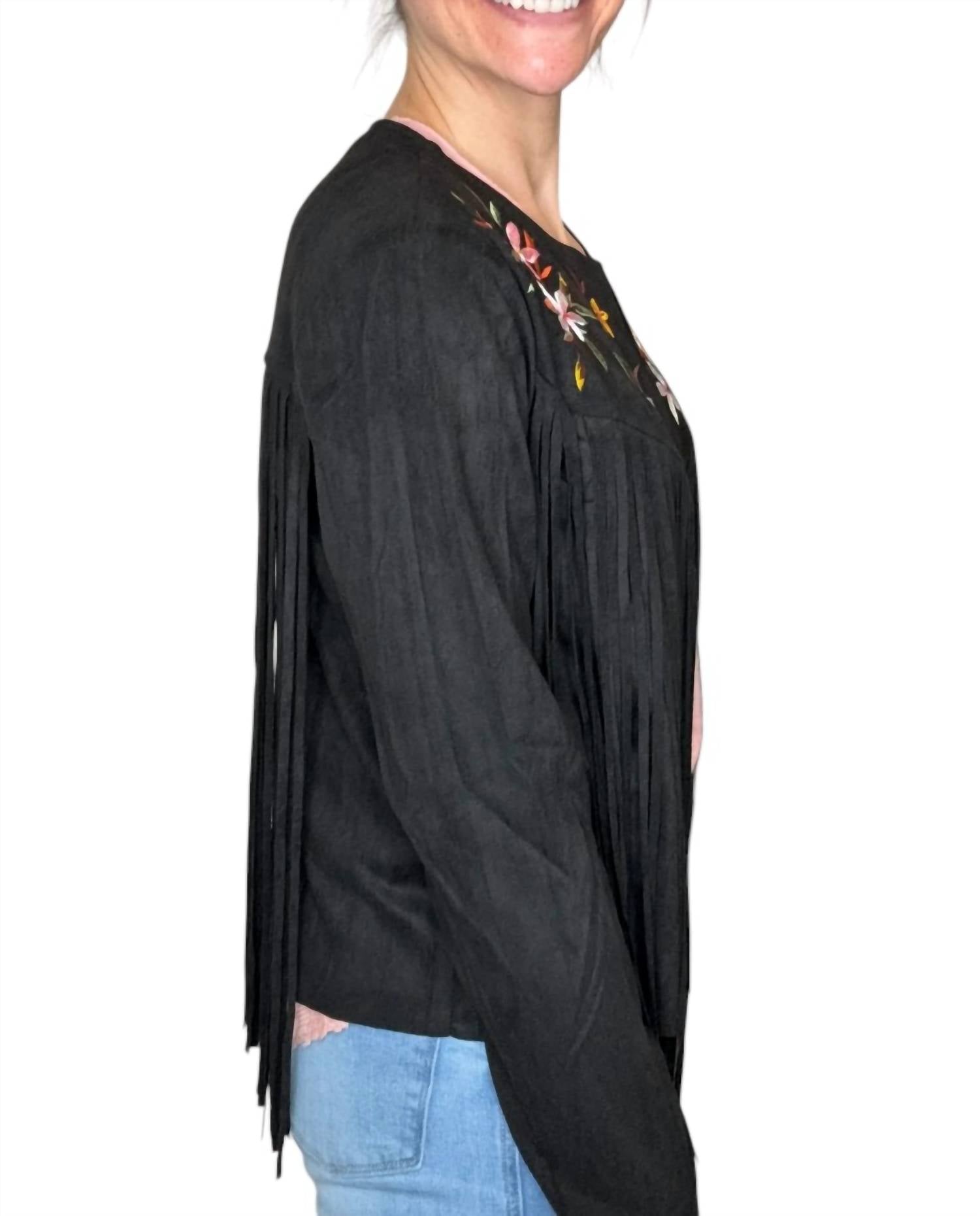 Vocal Apparel - Arden Suede Fringe Layering Jacket