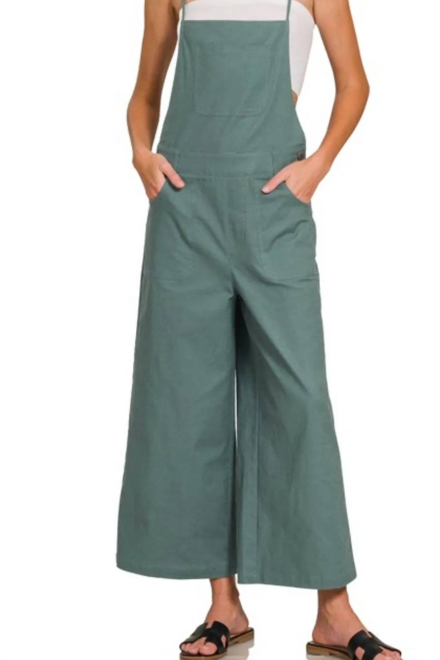 Zenana - Woven Spaghetti Strap Overalls