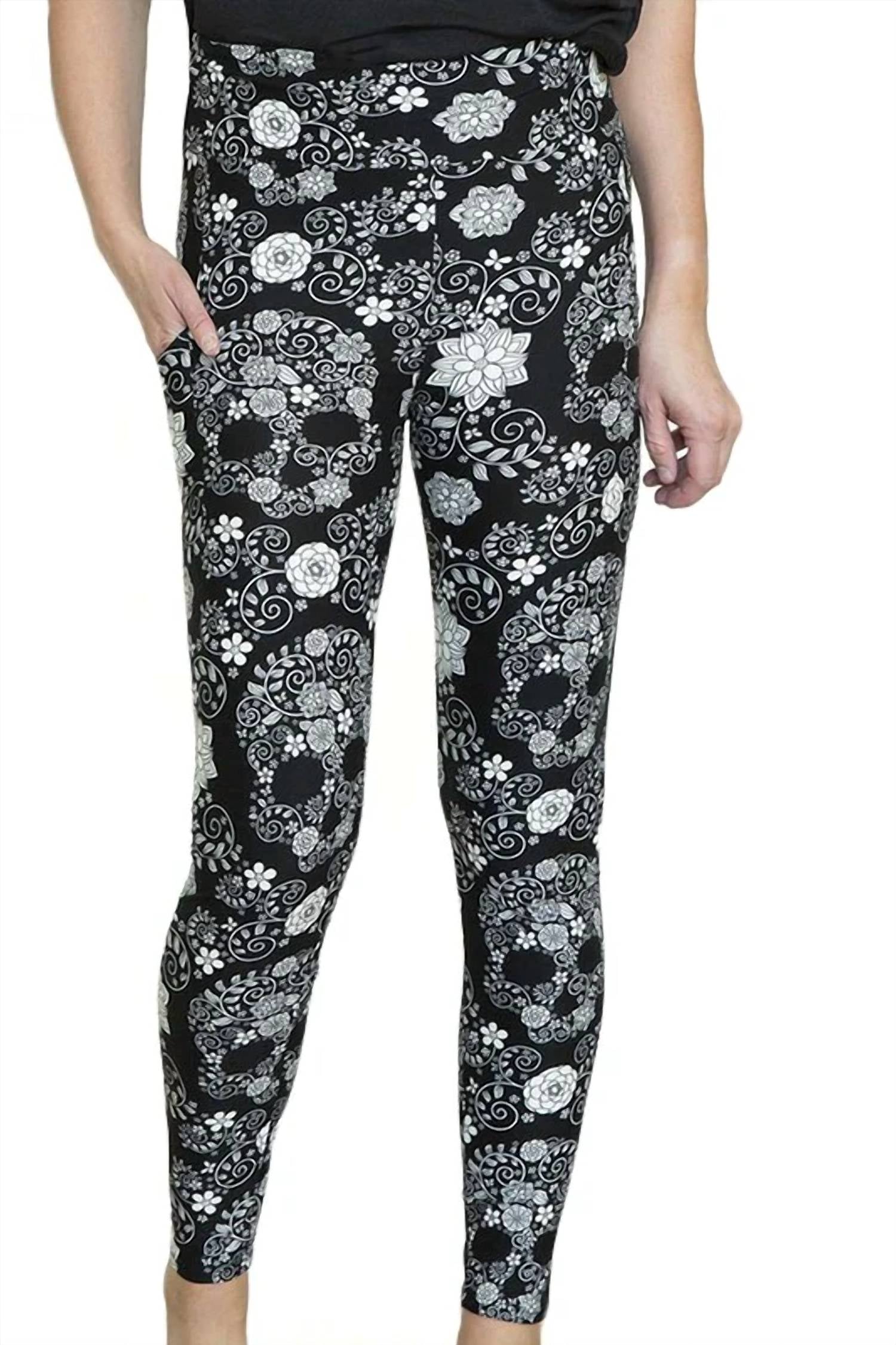 Boutique Only - Skull Floral Print Pocket Leggings