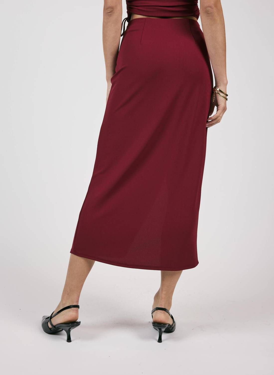 Sage The Label - Fiery Spirit Pleated Overlap Knit Midi Skirt