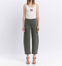 FLYING MONKEY High Rise Barrel Jeans in deep forest - women's jeans