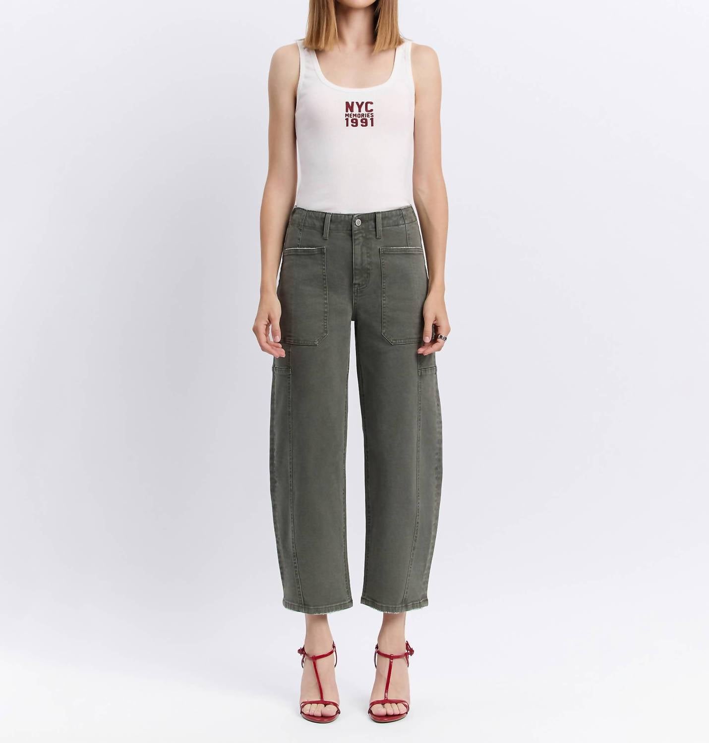 FLYING MONKEY High Rise Barrel Jeans in deep forest - women's jeans