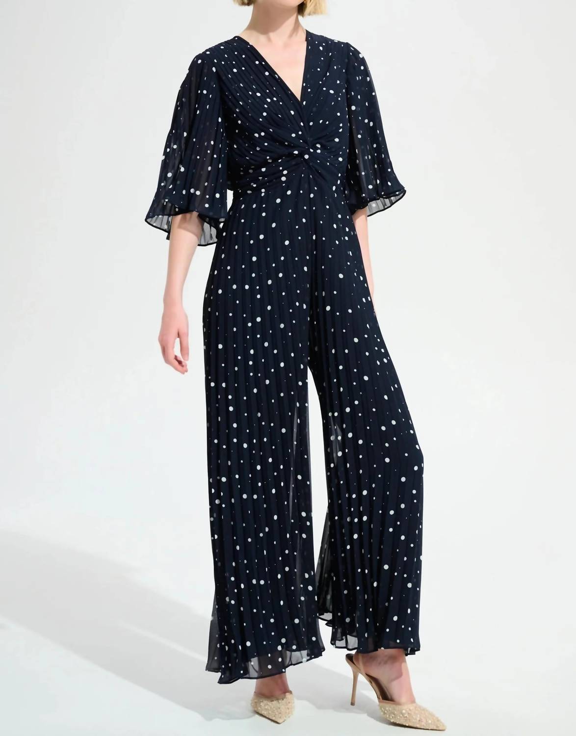 Joseph Ribkoff - Polka Dot Pleated Chiffon Jumpsuit