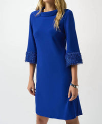 Joseph Ribkoff - Cowl Neck Fringe Cuff A-line Dress