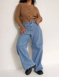 Callahan Cropped Cardigan in camel - women's cardigan - detail view