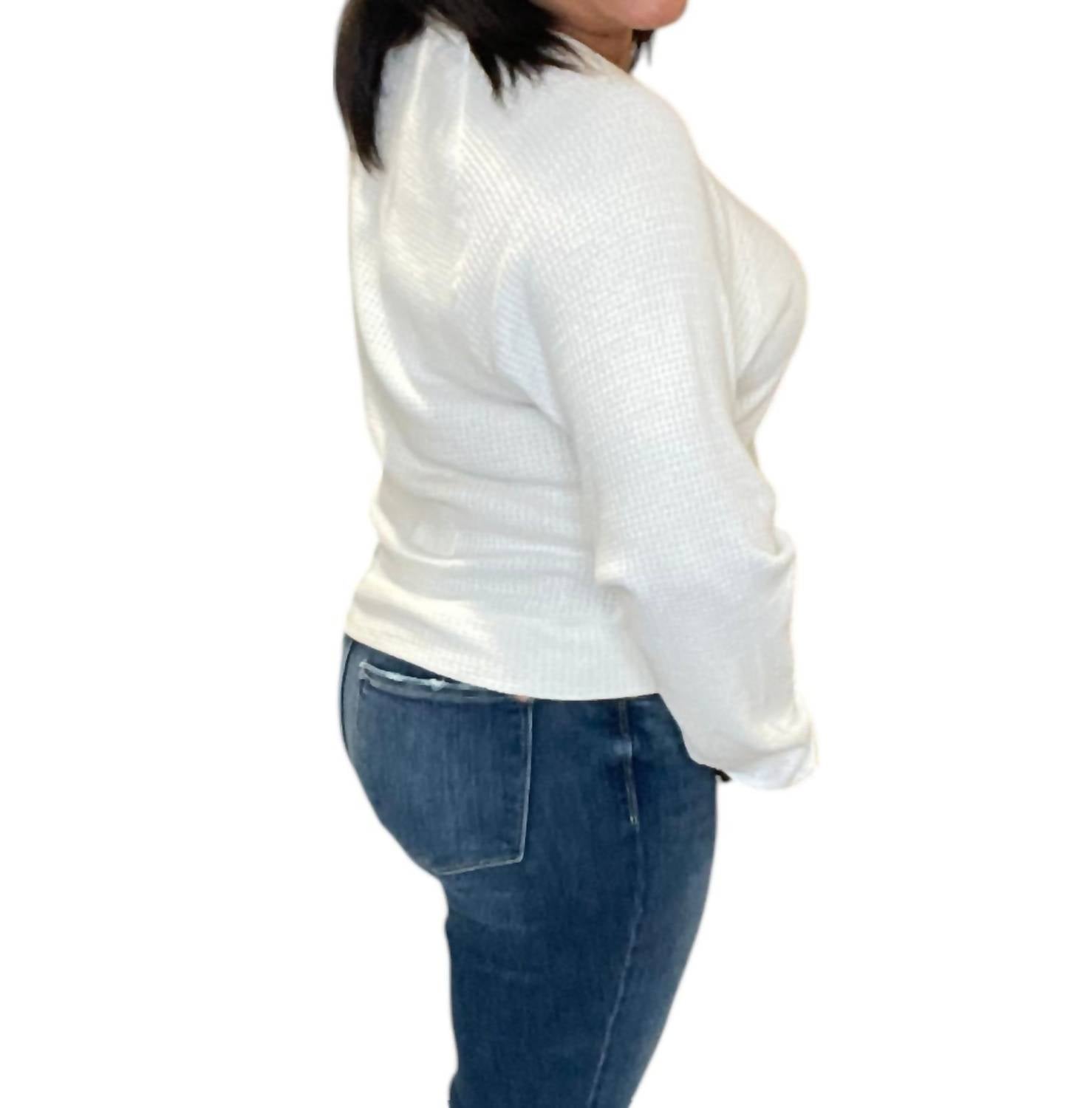 Bobi - Boxy Raglan Waffle Long Sleeve Tee