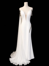 Sherri Hill Plunging V-neck Embellished High Slit Gown in ivory - women's dress - view 4