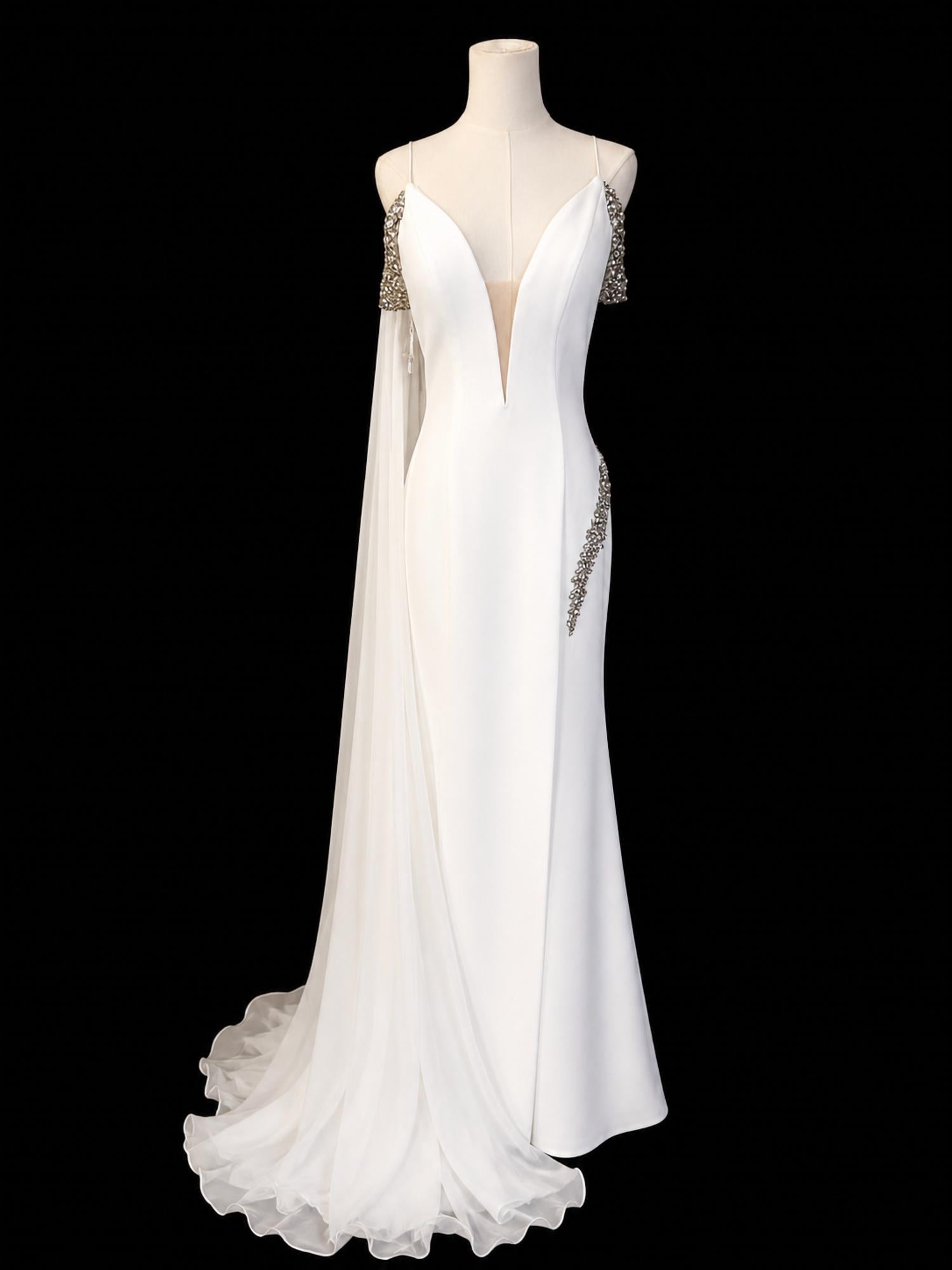 Sherri Hill Plunging V-neck Embellished High Slit Gown in ivory - women's dress - view 4
