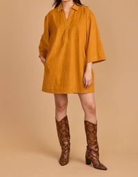 Double A Colette Mini Dress in amber cord - women's dress