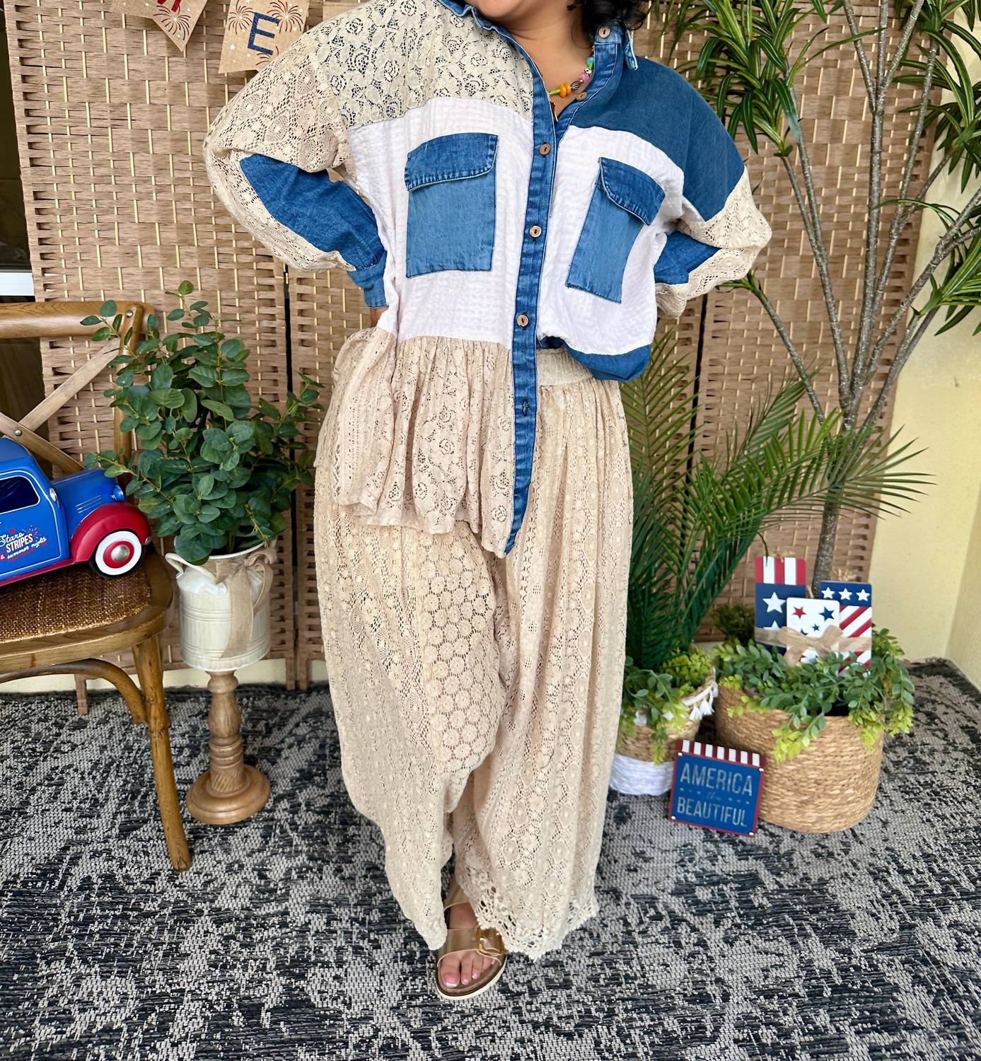 Young Threads - Boho Lace Wide Leg Pants