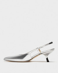 Theory - Women's Micro Slingback Metallic Pointed Toe Kitten Heel Pumps