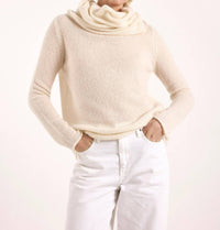 Brodie Cashmere Estelle Sparkle Hooded Cowl Neck Cashmere Jumper in ivory - women's long sleeve top - detail view