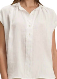 Velvet by Graham & Spencer Elowen Half-button Placket Top in chalk - women's shirt - detail view