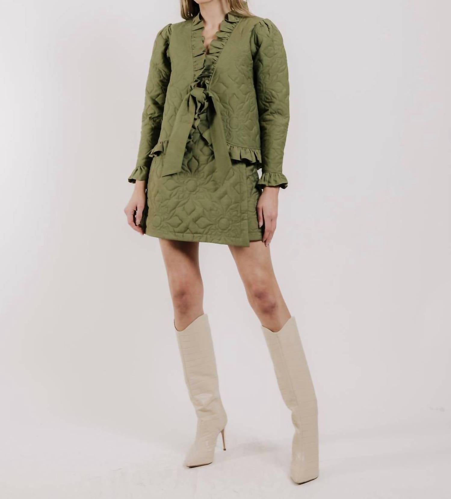 LOVE THE LABEL Melanie Quilted Mini Skirt in olive - women's skirt - view 4