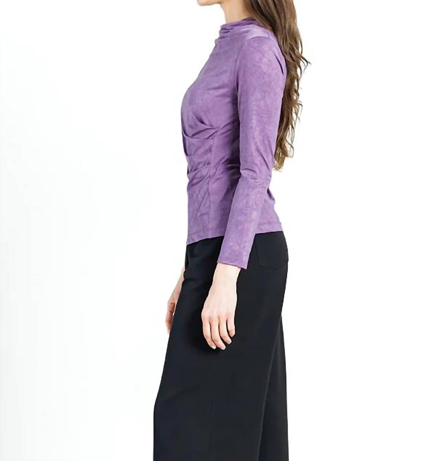 Clara Sun Woo - DRAPE NECK CRUSHED SILKY KNIT TOP WITH SIDE RUCHING