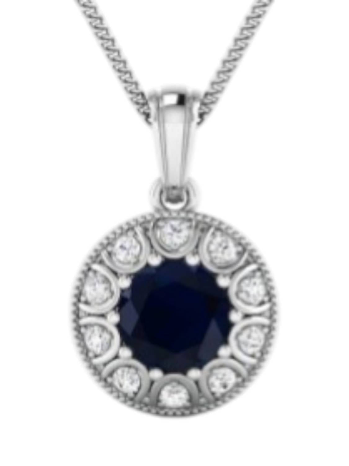 Diana M Jewels - Women's Round Natural Blue Sapphire Pendant Necklace (2.55 Ct) - Signature