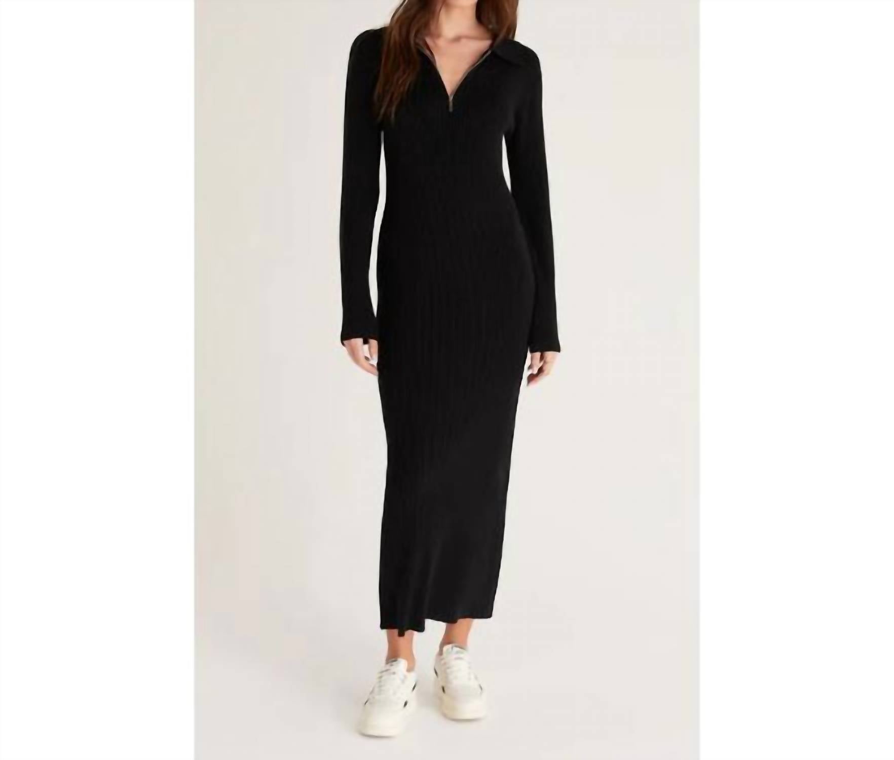 Z Supply Runaway Zip Henley Maxi Dress in black - women's dress
