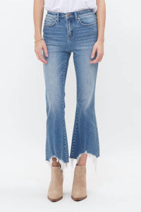 Mica Denim - High Rise Crop Flare Uneven Hem Jean