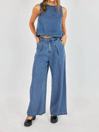 Sadie & Sage It's Pouring Sleeveless Top in denim - women's tank top - detail view