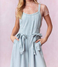 Peach Love - The Deja Sleepless Denim Bow Jumpsuit