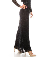 Aidan Mattox - Long Sleeve Cutout Back Beaded Dress
