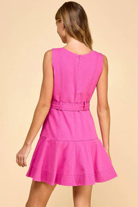 Tcec - V Neck Belted Ruffle Hem Dress