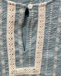 TRU LUXE Women's All-over Embroidered Peasant Top in blue - women's blouse - detail view