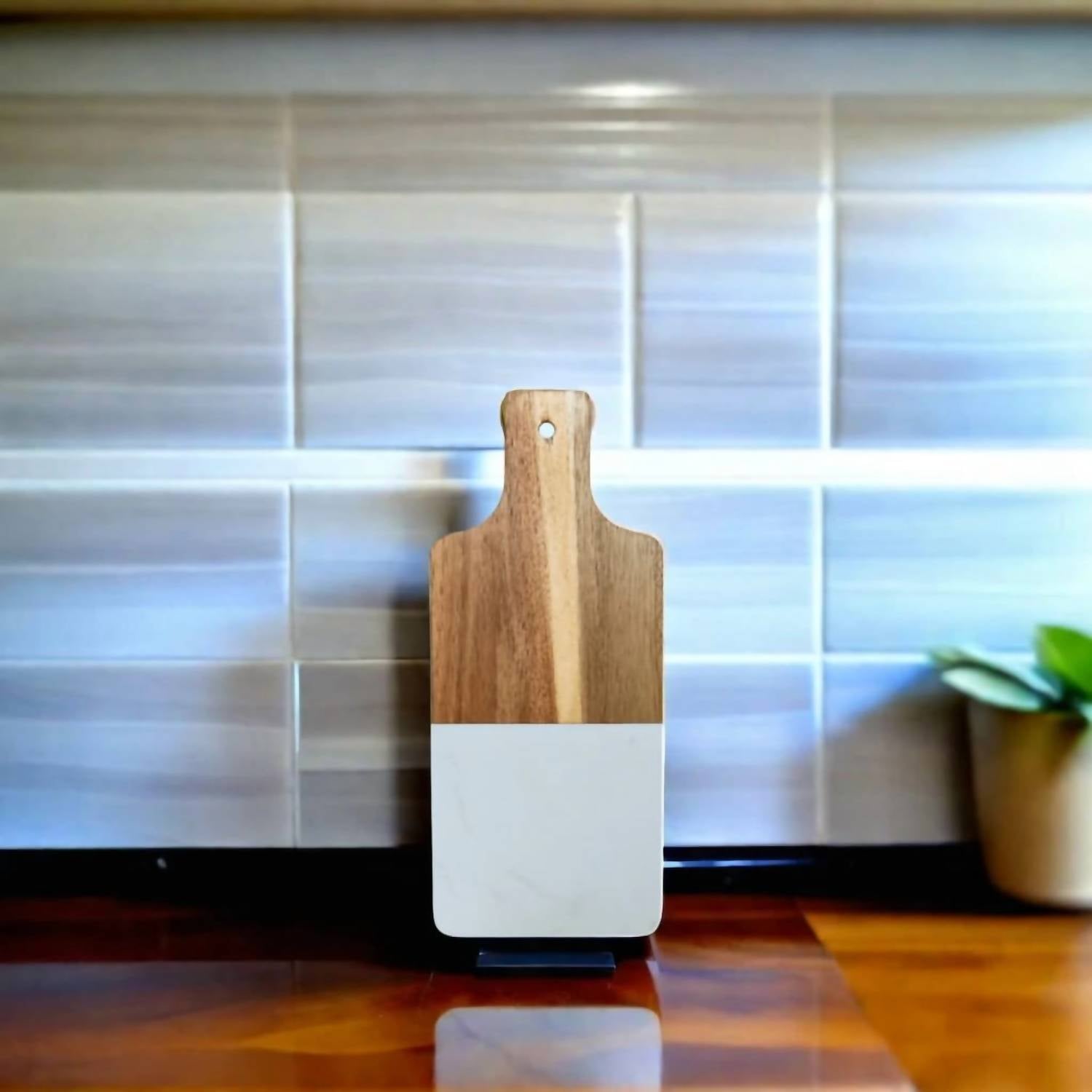 Creative Gifts International - Marble and Acacia Wood Handled Board