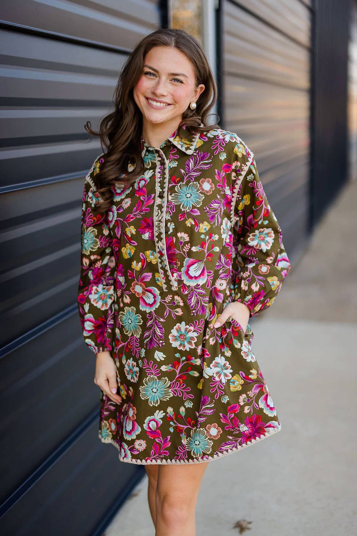 &Merci - Blanket Stitch Buttoned Mini Dress