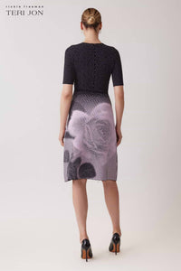 Teri Jon - Double Knit Dotted Digital Print Dress