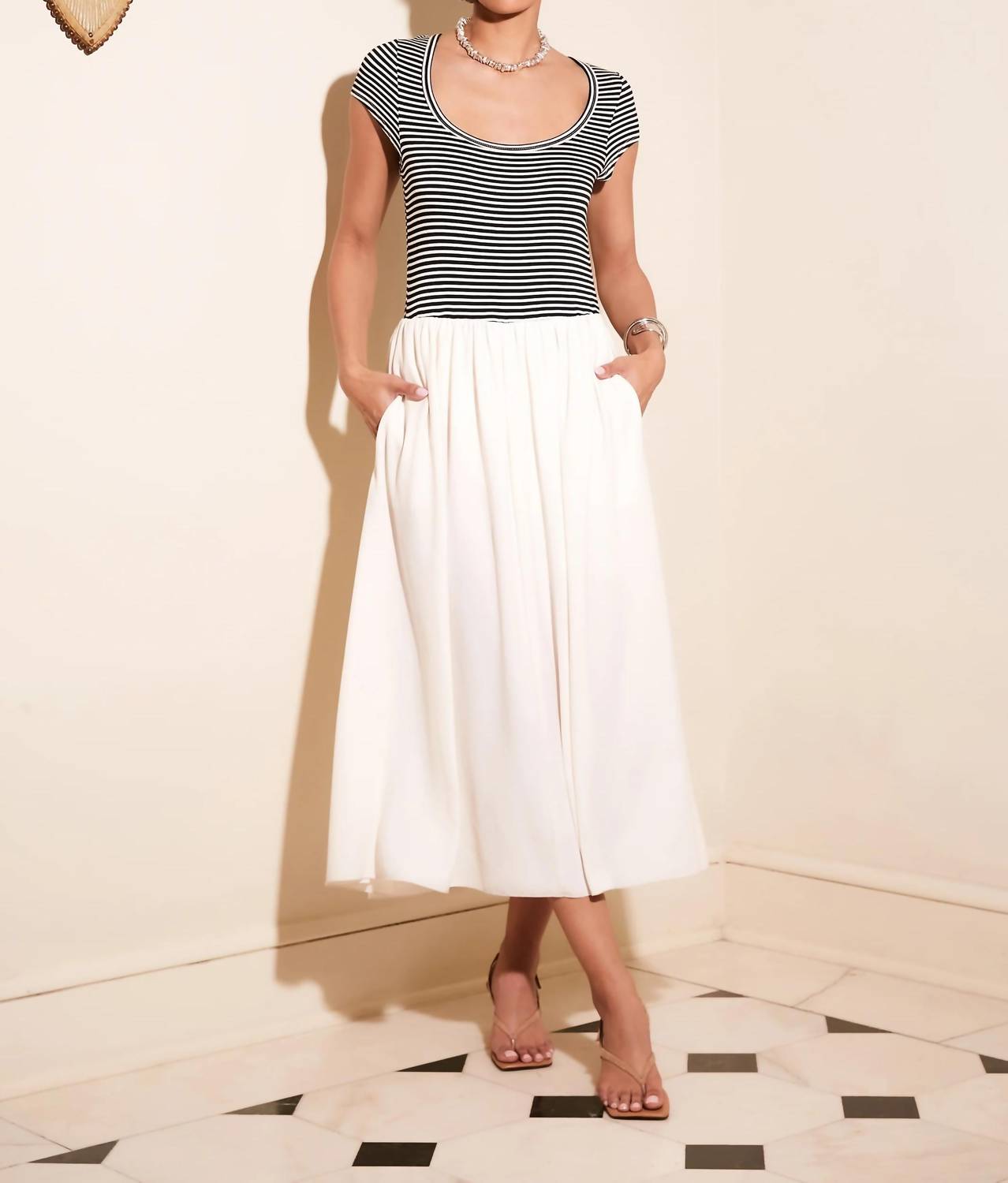 Fifteen Twenty Contrast Hem Sylvie Dress in black stripe - women's dress - view 4