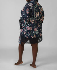 Kilo Brava - Satin & Lace Long Sleeve Short Robe - Plus