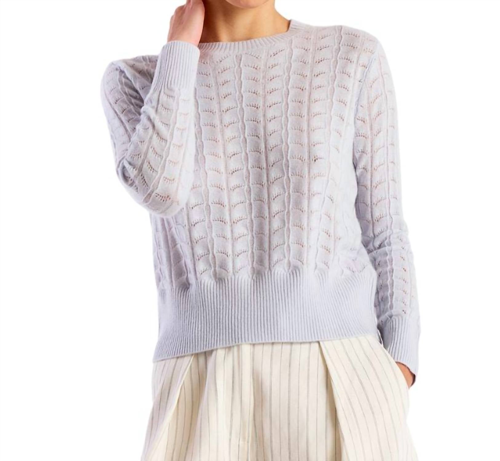 Brodie Cashmere Shell Pointelle Crewneck Sweater in willow - women's long sleeve top