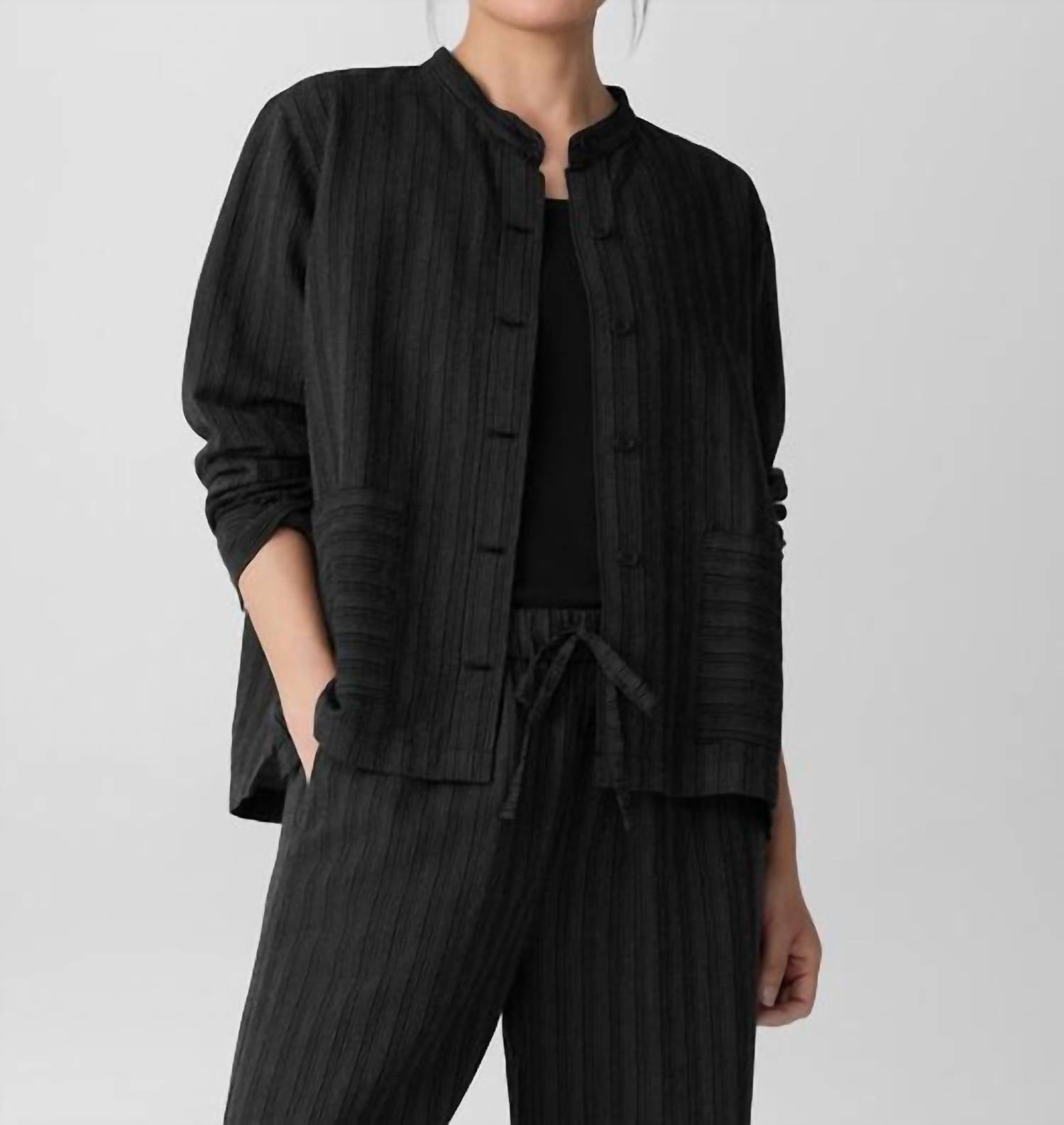 Eileen Fisher - Women's Mandarin Collar Textured Stripe Shirt Jacket