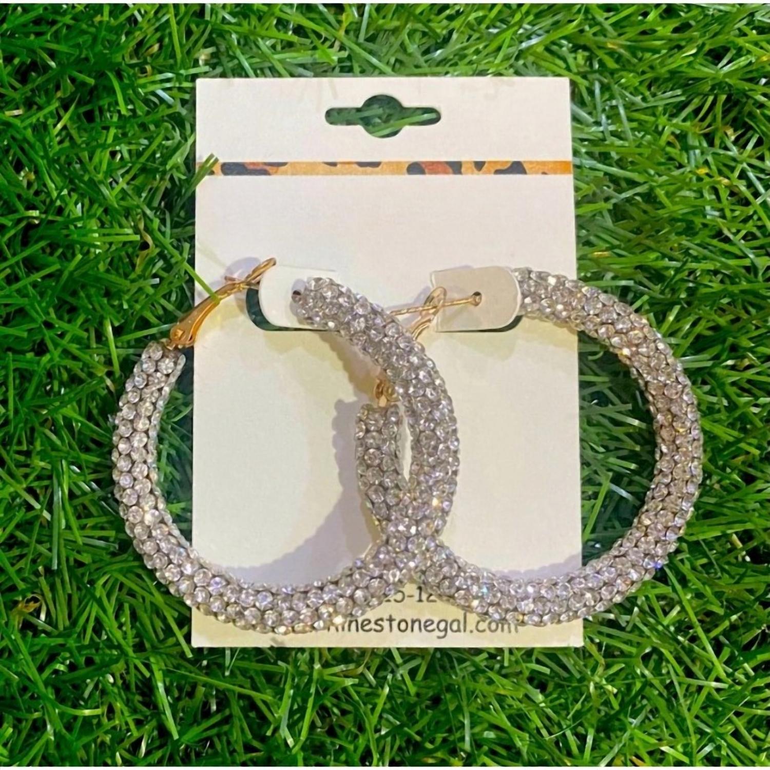 Mys Wholesale - Women's Clear Crystal Rhinestone Hoop Earrings