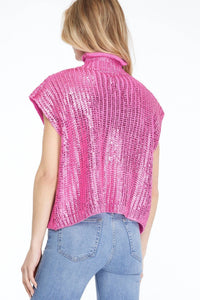 SHE + SKY Heart-stealer Metallic Turtleneck Top in pink - women's t-shirt - detail view