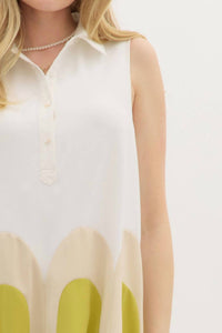 Entro - Collared Colorblock Arch Dress