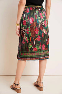 FARM RIO Bosque Pleated Midi Skirt in multi - women's skirt - detail view