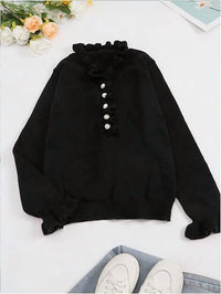 Hiddenbrand - Shelby Ruffle Knit Contrast Trim V-neck Sweater