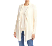 Karen Kane Long Sleeve Ribbed Drape Front Cardigan - Petite in dark cream - women's cardigan - detail view