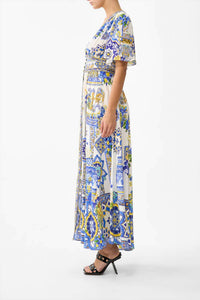 Camilla - Flutter Sleeves Shaped Waistband Maxi Dress