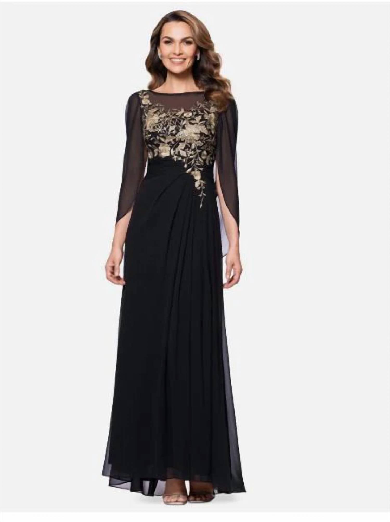 Betsy & Adam - Metallic Embroidered Evening Dress