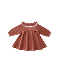 Quincy Mae Velour Baby Dress in cranberry - kids' dress - detail view
