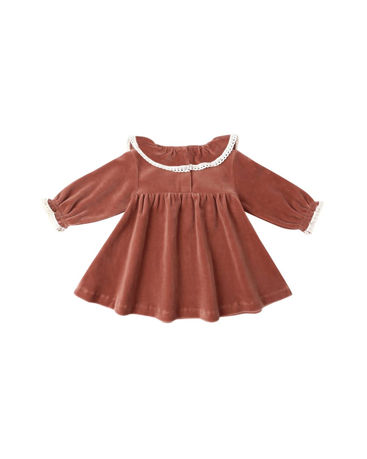 Quincy Mae Velour Baby Dress in cranberry - kids' dress - detail view